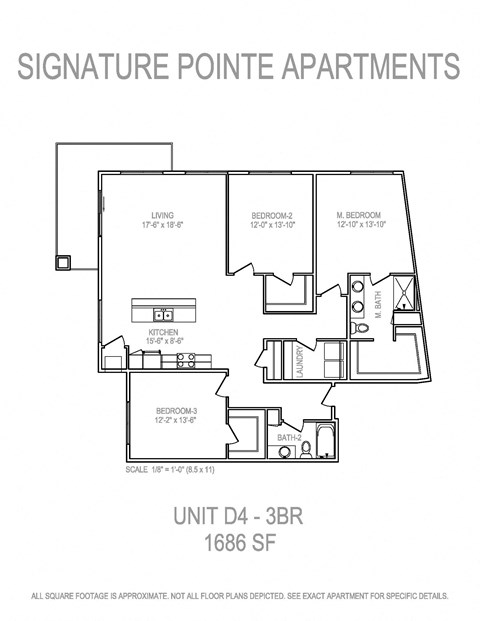 Floor plan for 3 beds, 2 baths, 1686 sqft